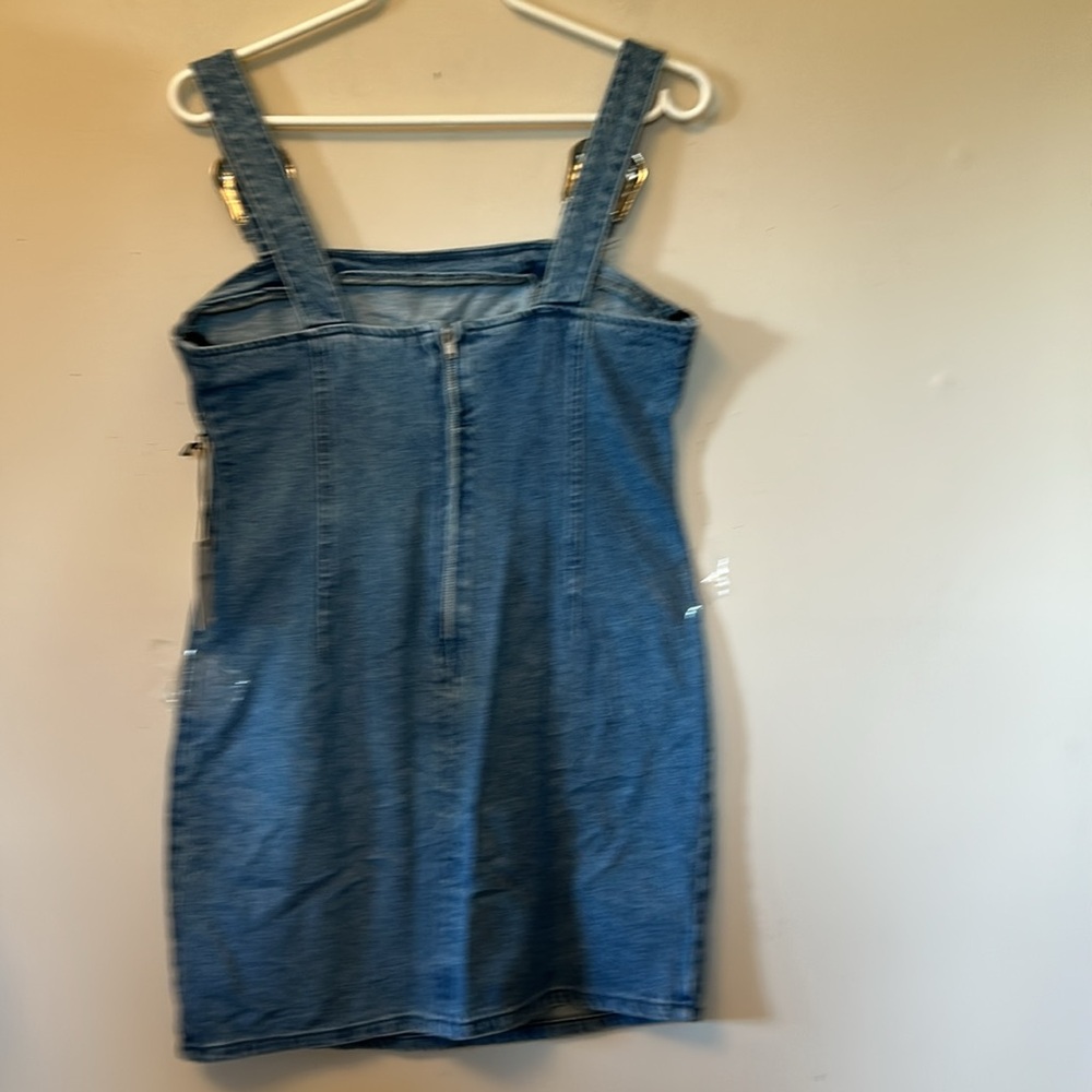 Forever 21 Blue Denim Jumper silver tone buckle zip back size M style tag on - Picture 4 of 5